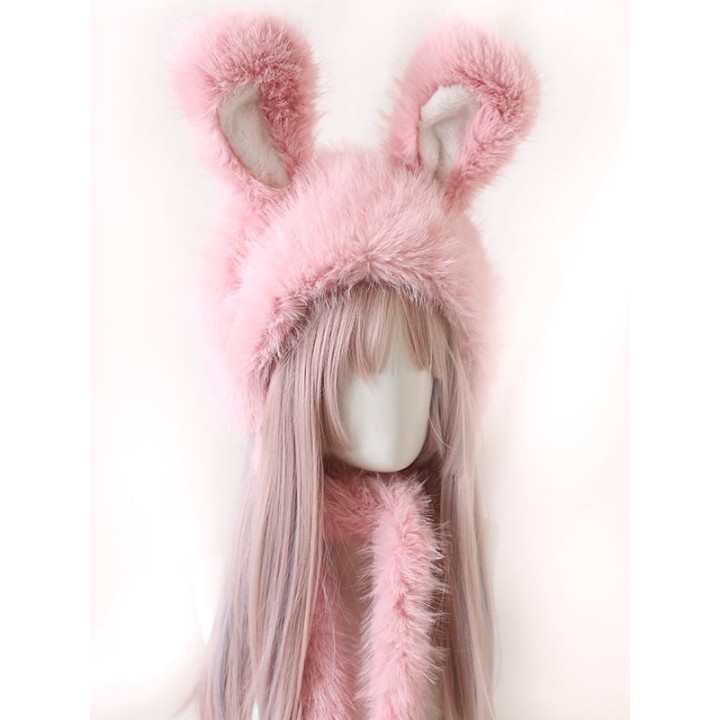 Bonnet à poils longs et oreilles de lapin – 6 coloris
