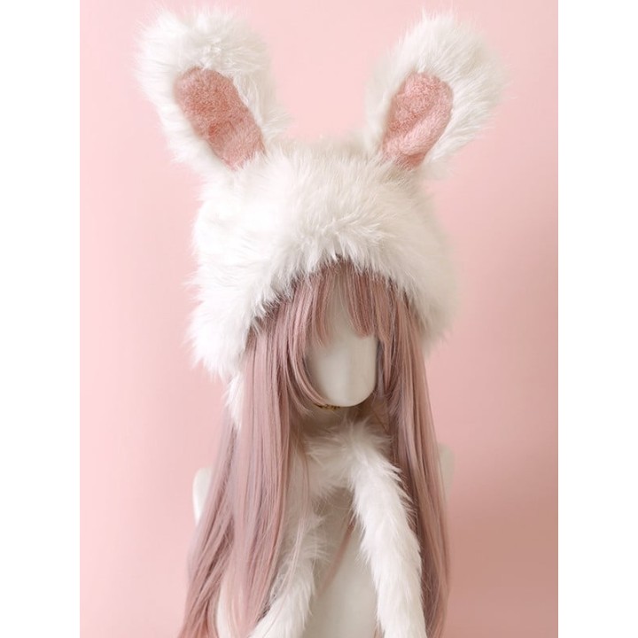 Bonnet à poils longs et oreilles de lapin – 6 coloris
