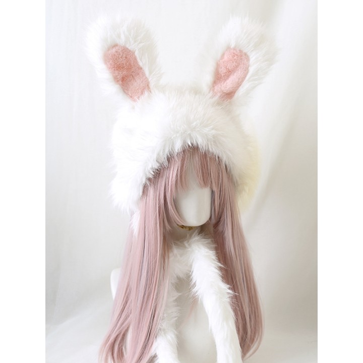 Bonnet à poils longs et oreilles de lapin – 6 coloris