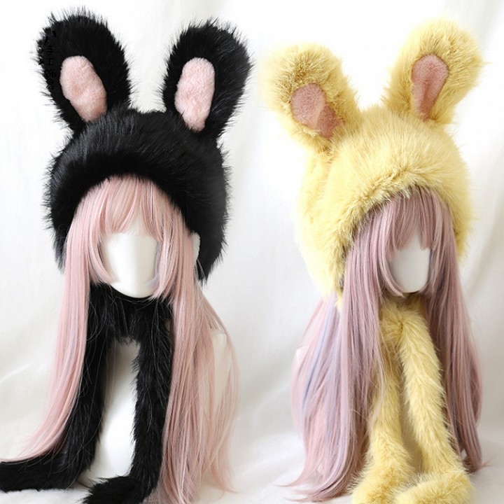 Bonnet à poils longs et oreilles de lapin – 6 coloris