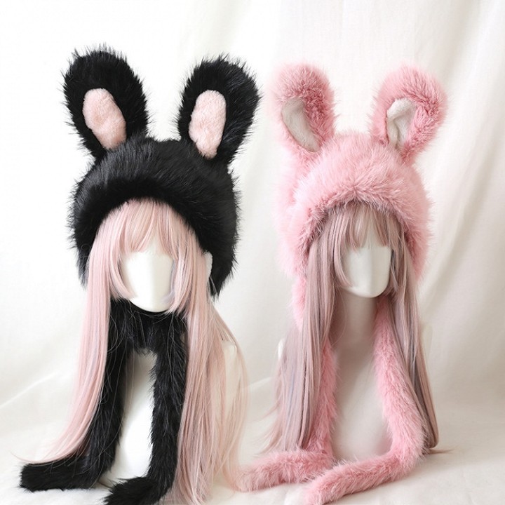 Bonnet à poils longs et oreilles de lapin – 6 coloris