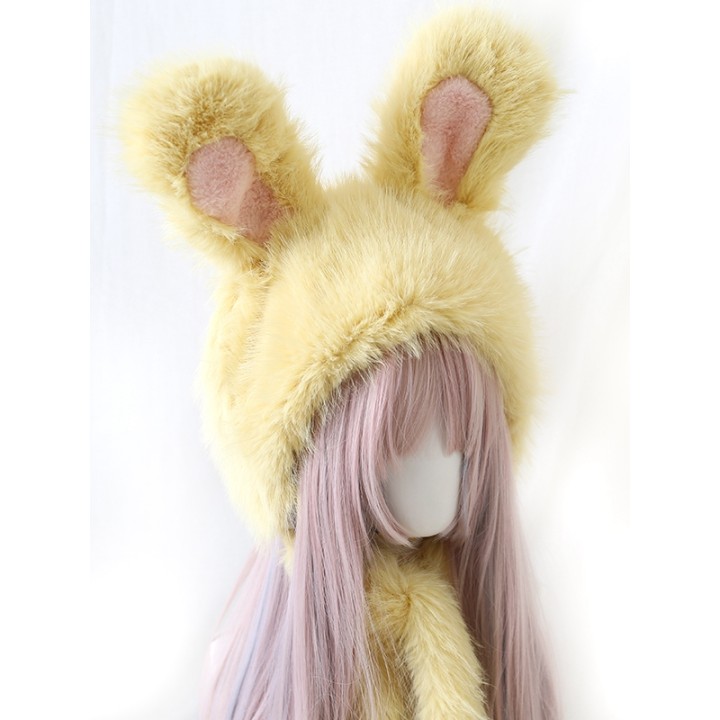 Bonnet à poils longs et oreilles de lapin – 6 coloris