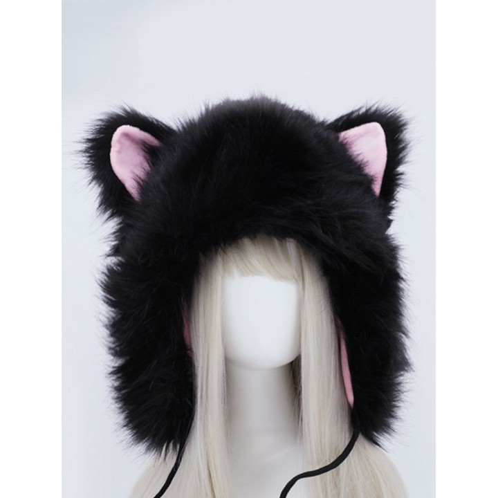 Bonnet à poils longs et oreilles de chat – 3 coloris