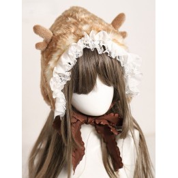 Bonnet sweet lolita faon marron à bois et oreillettes