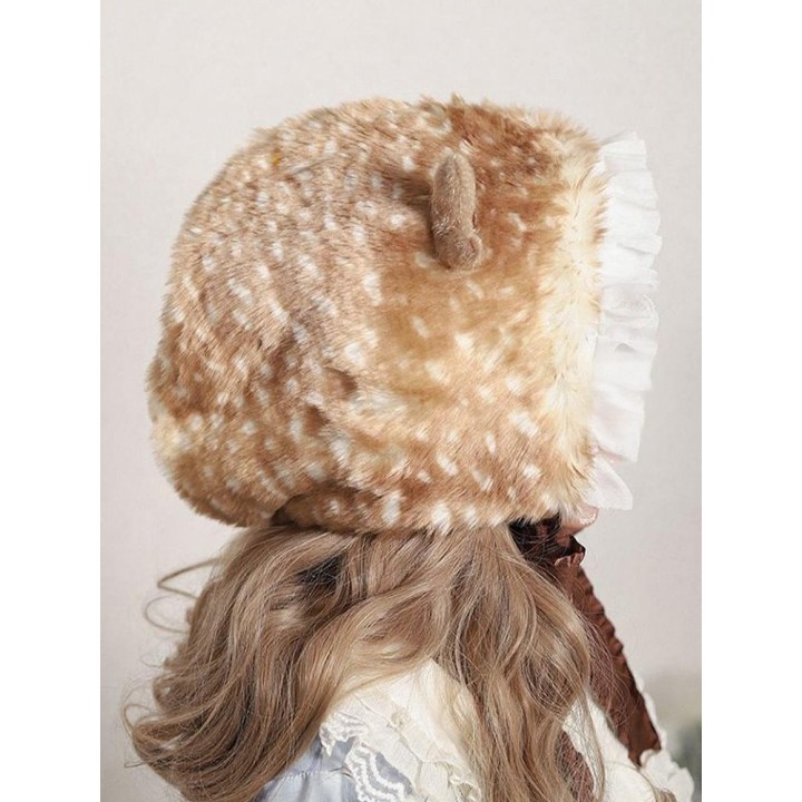 Bonnet sweet lolita faon marron à bois et oreillettes