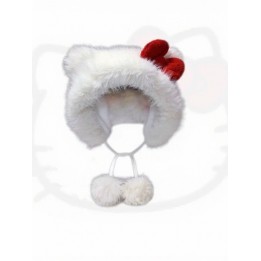 Bonnet chat blanc kawaii à grand nœud rouge