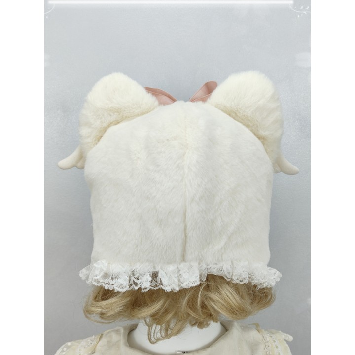 Bonnet beige oreilles de chat à étoiles et nœuds