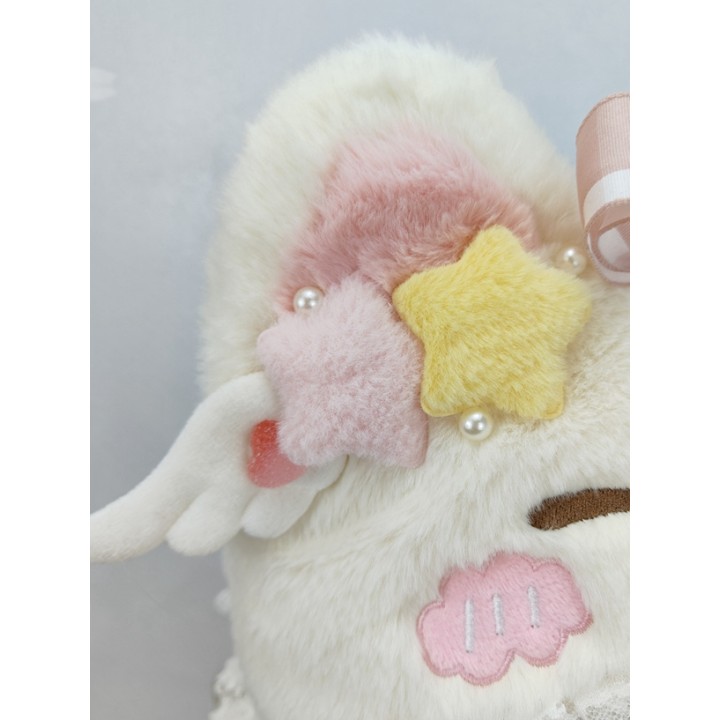 Bonnet beige oreilles de chat à étoiles et nœuds