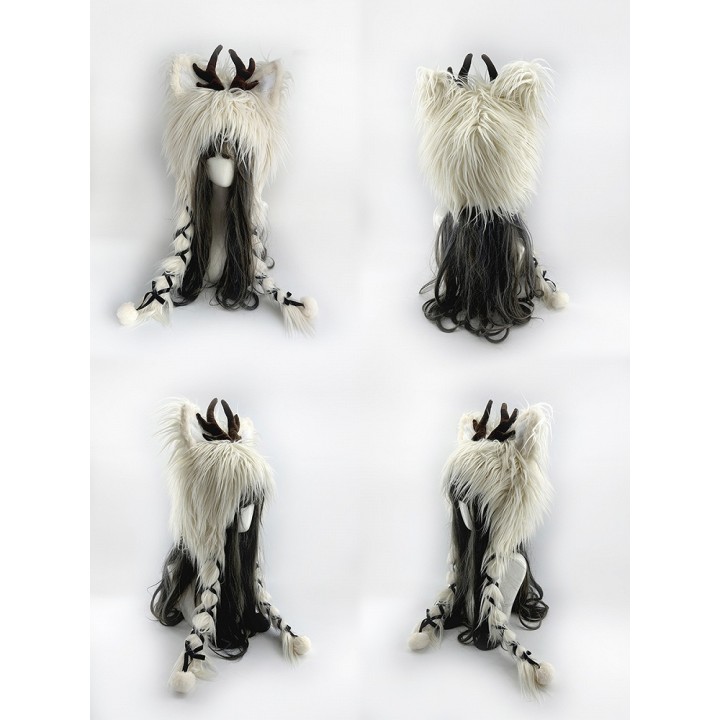 Bonnet à poils longs avec bois de cerf – 3 coloris