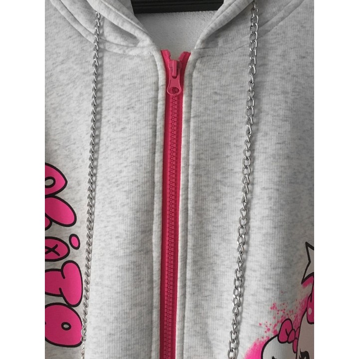 Sweat zippé à capuche rose imprimé lettres et tête de mort