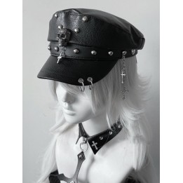 Casquette punk Y2K noire cloutée à croix