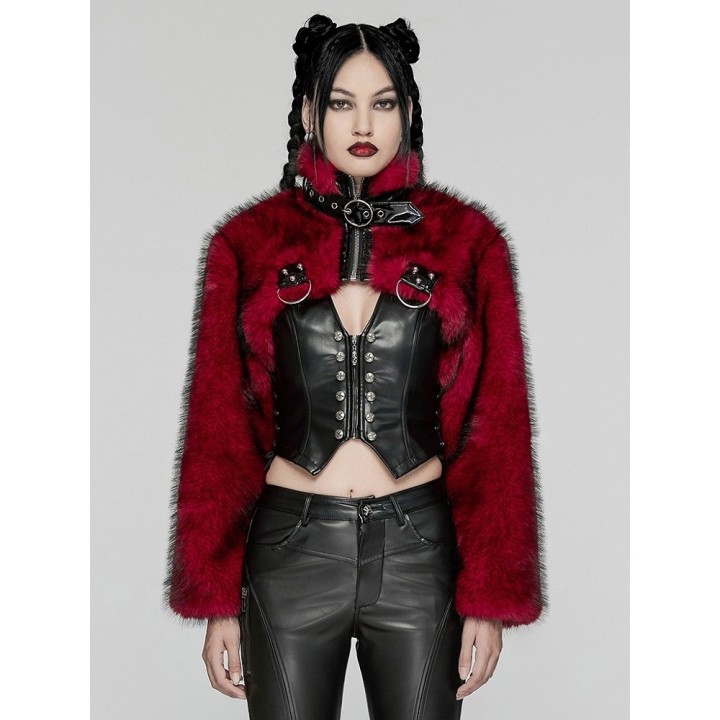 Veste punk courte noire et rouge