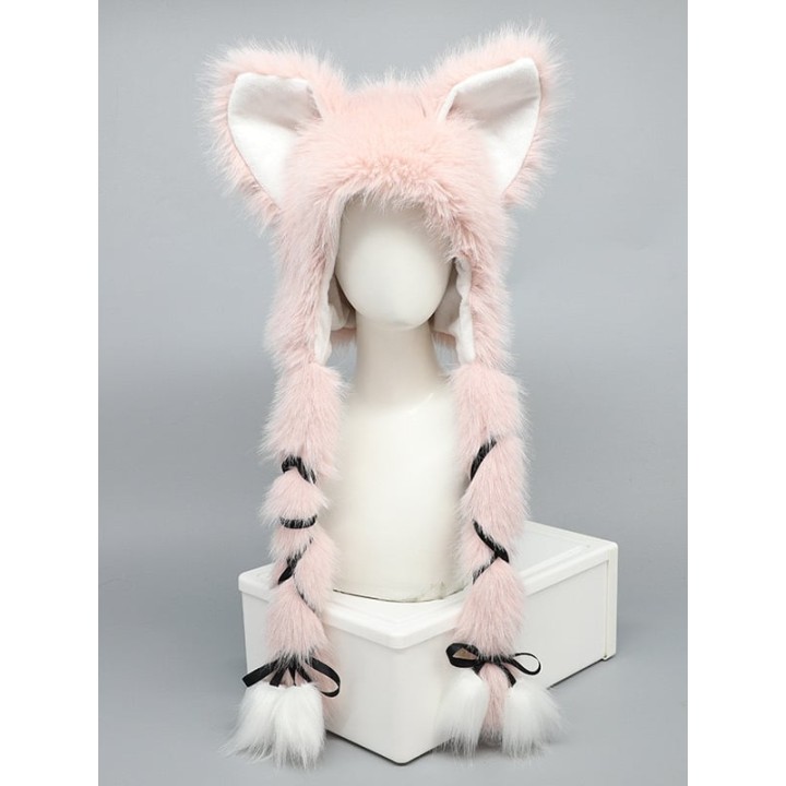 Bonnet rose à oreilles de chat et liens