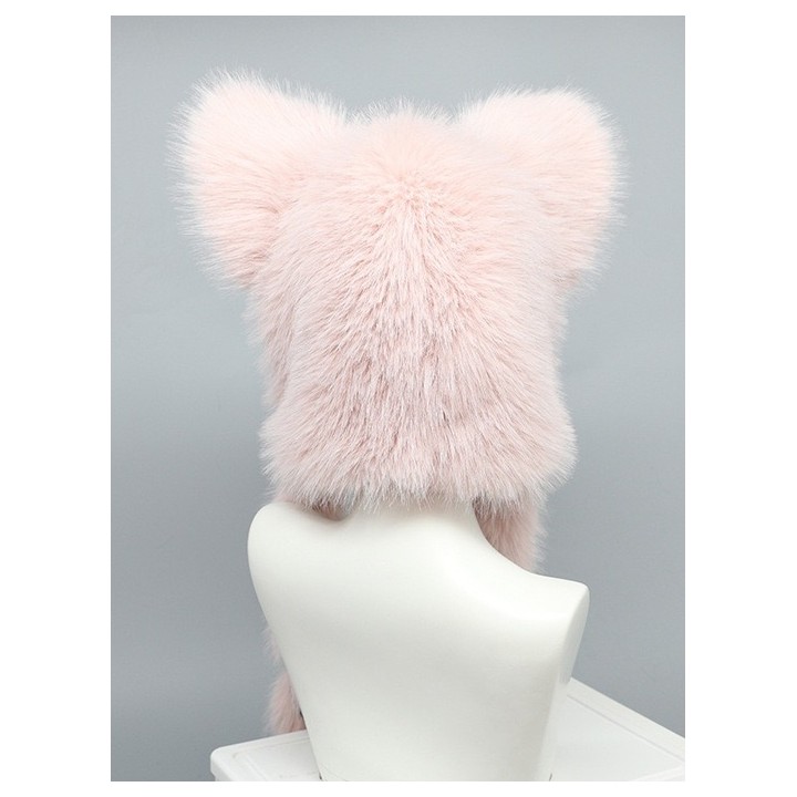 Bonnet rose à oreilles de chat et liens