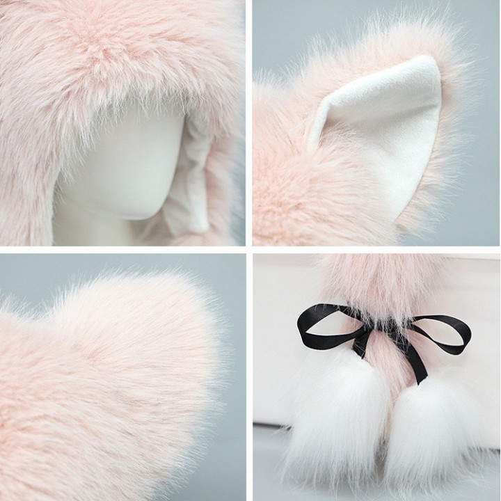 Bonnet rose à oreilles de chat et liens