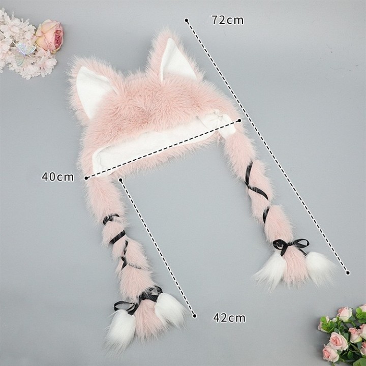 Bonnet rose à oreilles de chat et liens