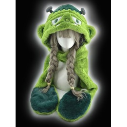 Bonnet zombie vert à écharpe et moufles