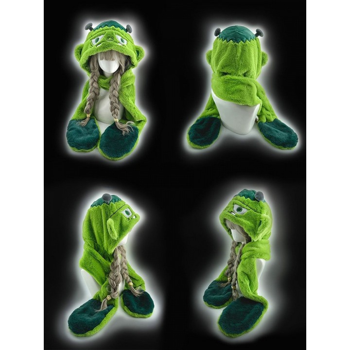 Bonnet zombie vert à écharpe et moufles