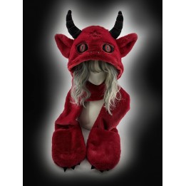 Bonnet diablotin rouge à écharpe et moufles