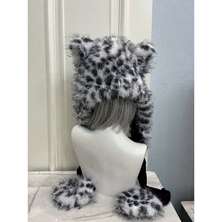 Bonnet léopard des neiges à oreilles