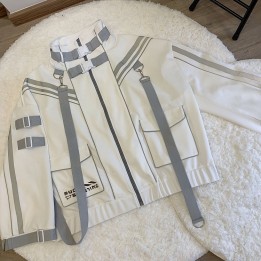 Veste Jirai Kei cyberpunk blanche à sangles et boucles