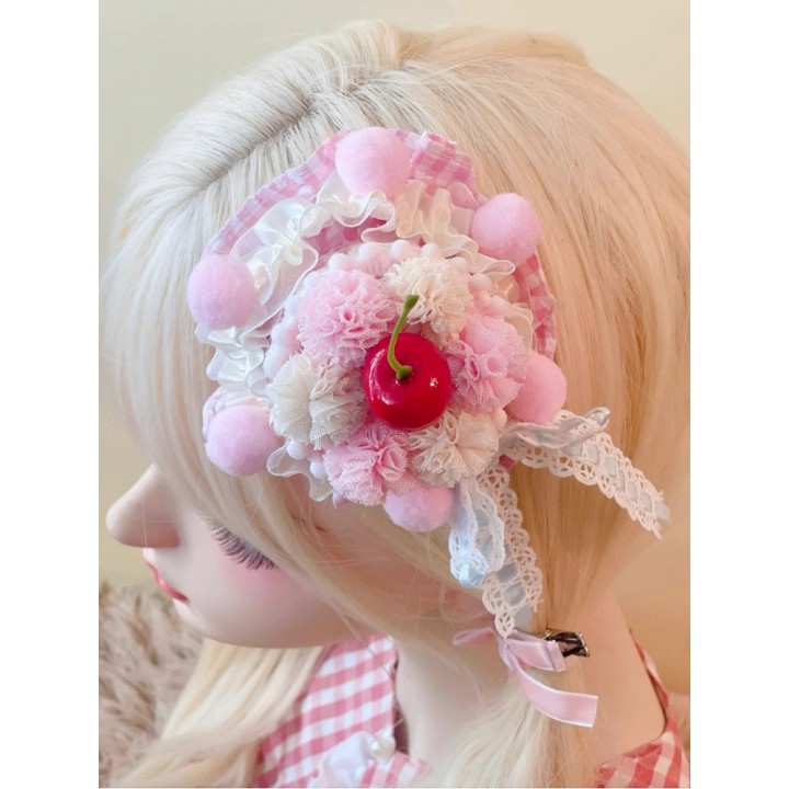 Mini chapeau lolita gâteau aux cerises rose et blanc
