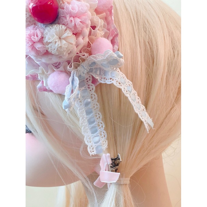 Mini chapeau lolita gâteau aux cerises rose et blanc