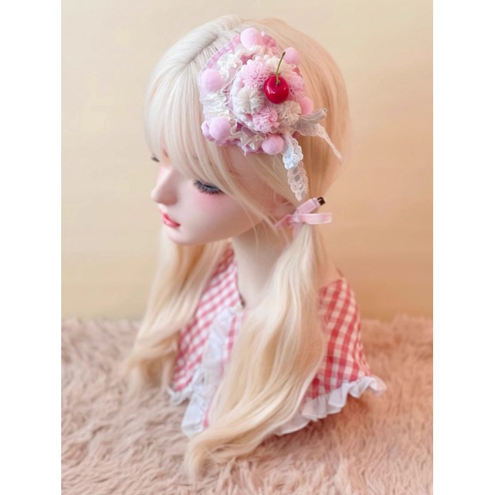 Mini chapeau lolita gâteau aux cerises rose et blanc