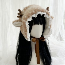 Bonnet lolita faon à bois, dentelle et oreillettes