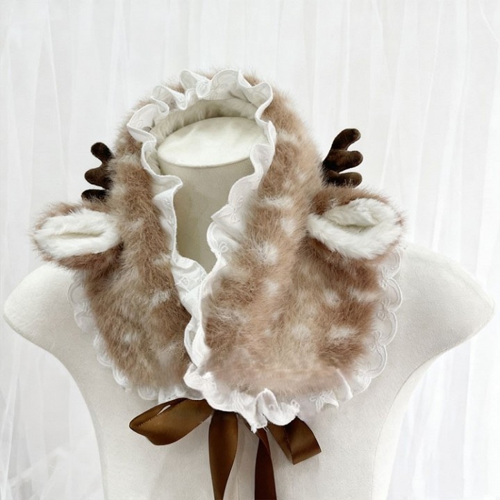 Bonnet lolita faon à bois, dentelle et oreillettes