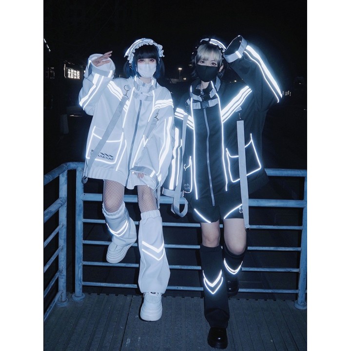 Veste Jirai Kei cyberpunk blanche à sangles et boucles