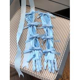 Gants vintage bleus à nœuds ajourés