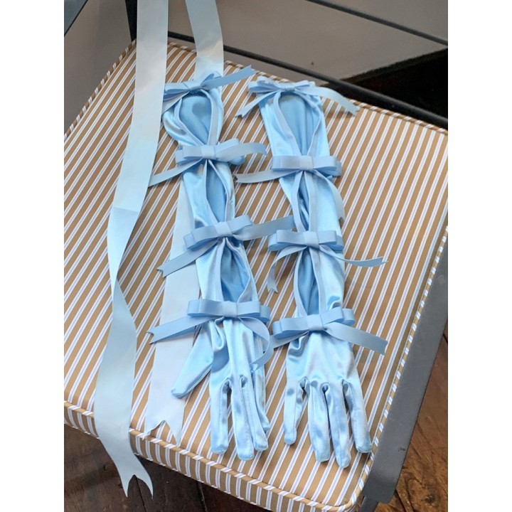 Gants vintage bleus à nœuds ajourés