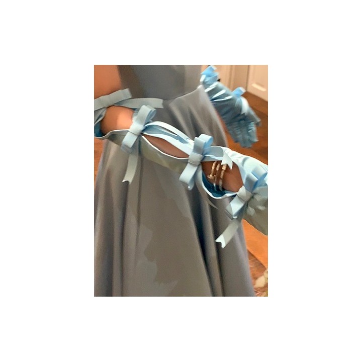 Gants vintage bleus à nœuds ajourés