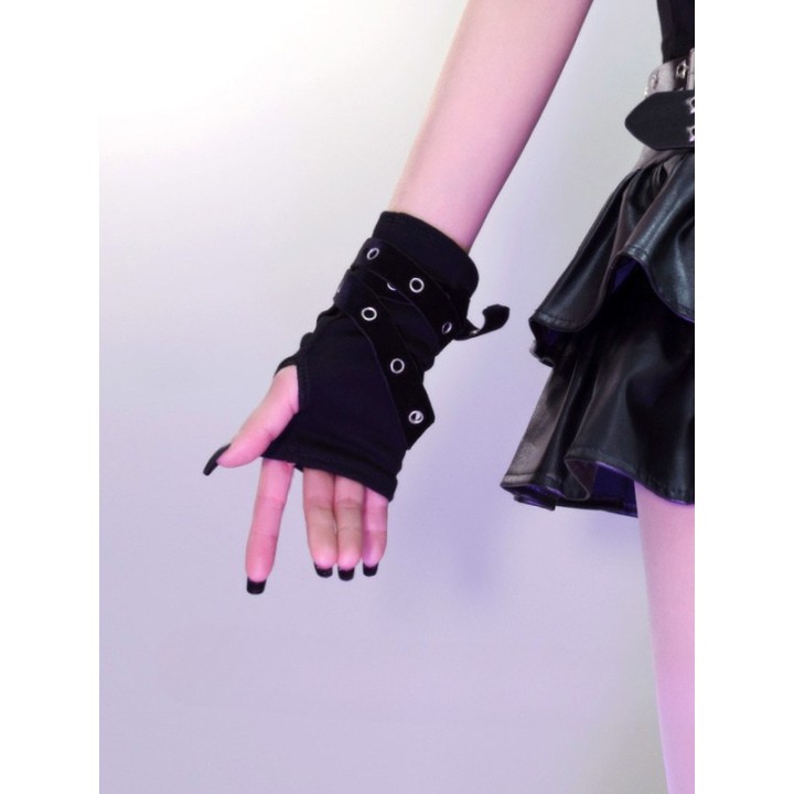 Gants cyberpunk noirs à boucles