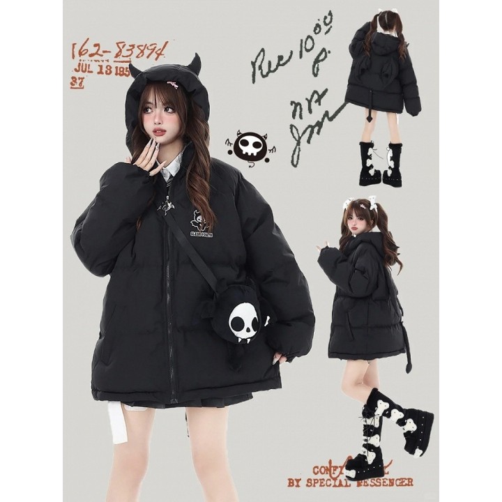 Manteau à capuche noir cornes et ailes de diable (sac bandoulière offert)