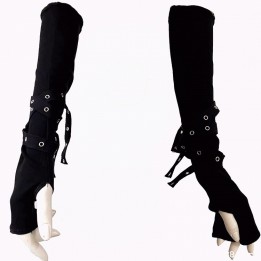 Gants longs gothiques noirs à sangles