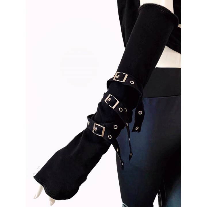 Gants longs gothiques noirs à sangles