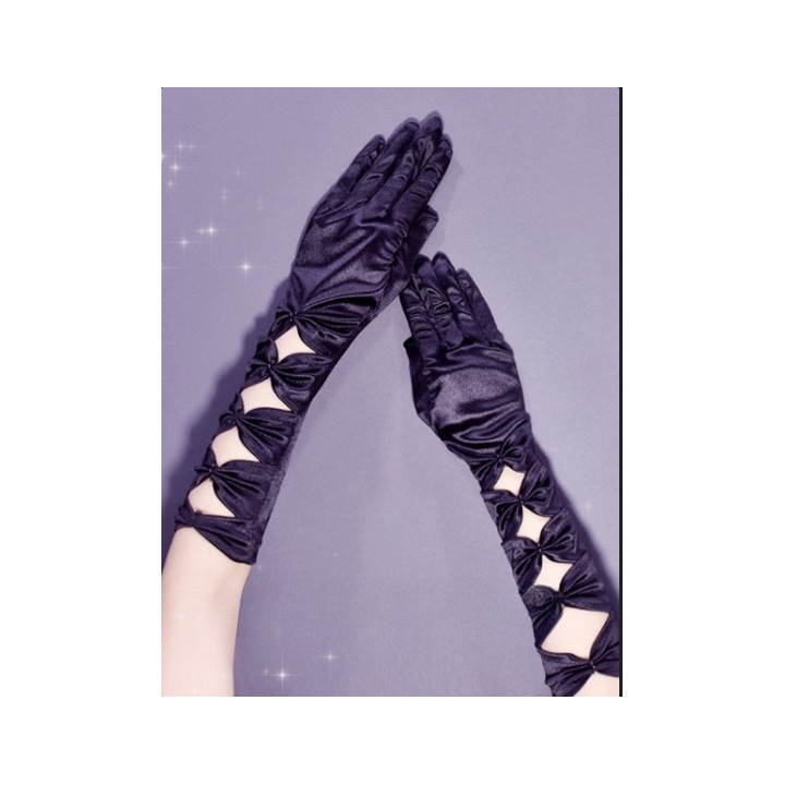 Gants lolita à nœuds – blanc ou noir