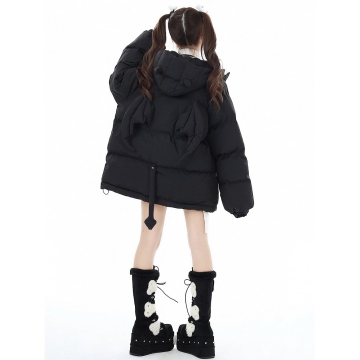 Manteau à capuche noir cornes et ailes de diable (sac bandoulière offert)