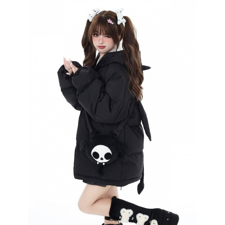 Manteau à capuche noir cornes et ailes de diable (sac bandoulière offert)