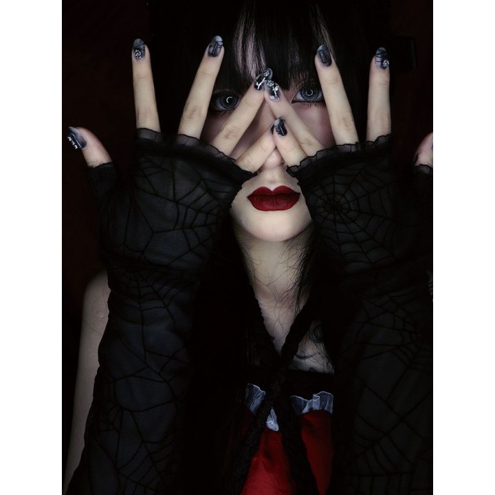 Gants noirs semi-transparents toile d'araignée