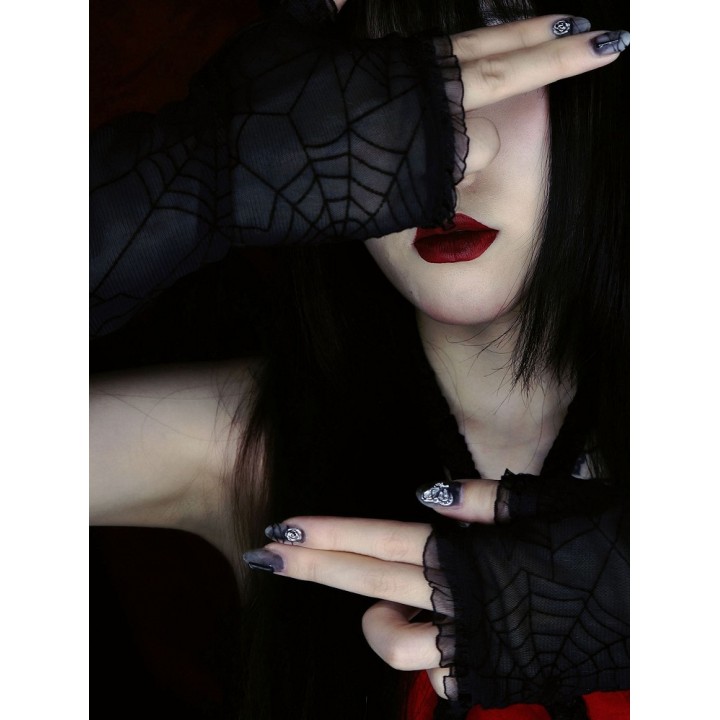 Gants noirs semi-transparents toile d'araignée