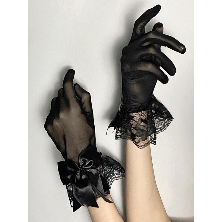 Gants courts à manchettes et grand nœud