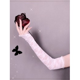 Mitaines longues à motif floral et bords festonnés – noir ou blanc
