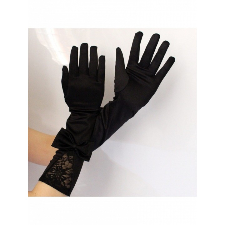 Gants longs gothic lolita noirs à nœud