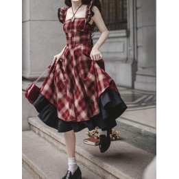 Robe lolita tartan rouge à taille basque