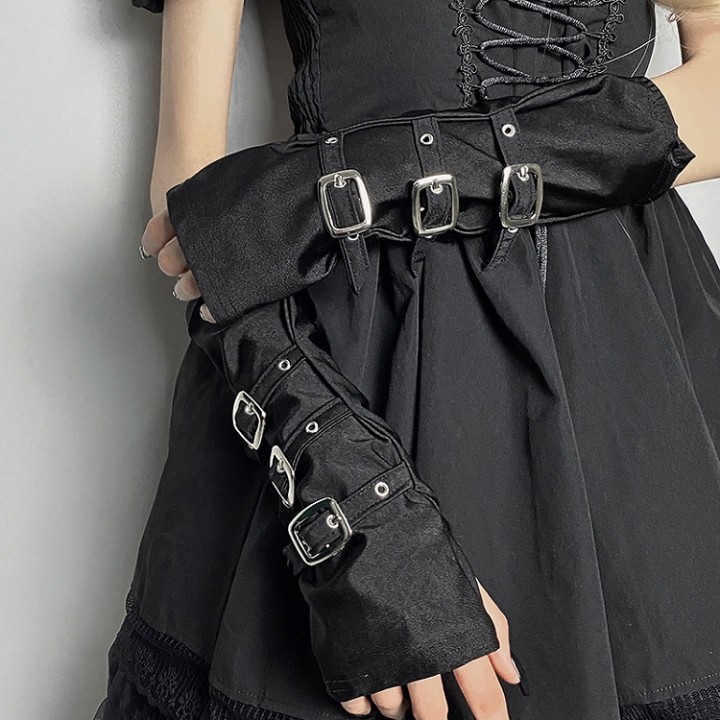 Mitaines punk noires à sangles