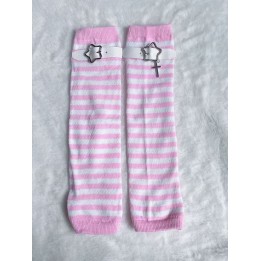 Mitaines longues rayées rose ou bleu à boucle et croix