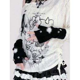 Mitaines gothic lolita à fourrure et strass